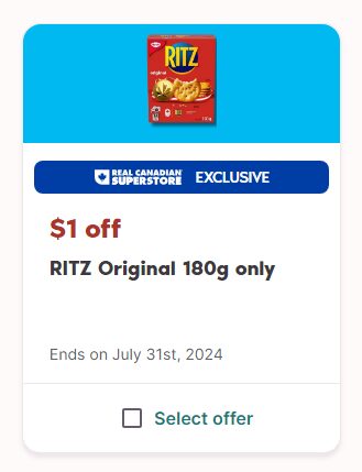 [Real Canadian Superstore] Free RITZ Original Crackers 180g (after PM ...