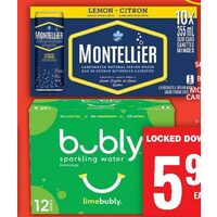 Bubly Sparkling Water Beverage, Montellier Carbonated Spring Water