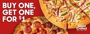 Buy One Pizza Get One for $1. Online only.