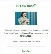 Get $50 cash with TD Easy Trade