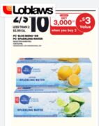 [Loblaws] PC Blue Menu or PC Sparkling Water 12 x 355 ml cans 2/$10 + earn 3000 points Jan 9-15