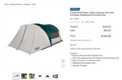 6-Person Cabin Camping Tent $199.99 ($60 off)