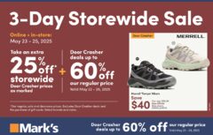 May 23 - May 25: 3-Day Storewide Sale Online & In-Store (Door Crashers up to 60% Off + an Extra 25% Off Storewide)