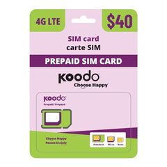 Koodo Mobile 4G Prepaid 20$ SIM Card Starter Kit - Unlimited Talk Canada + 50 GB (4G Network) | 1 Month Prepaid Serv
