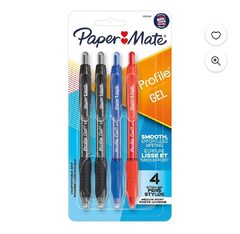 Paper Mate Pens | Retractable Bold-Ball Point (4) $3 | Medium Point with Cap (10) $1 | Various Colors