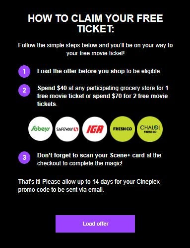 [Scene+] [Scene+] FREE Cineplex Movie Ticket(s) with $40 & $70 Grocery ...