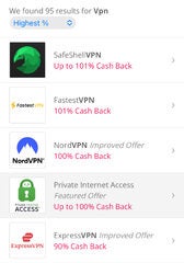 100~101% Cashback on NordVPN, PIA, FastestVPN, SafeShellVPN