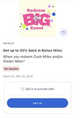 Redeem BIG Event: Get up to 30% back in Bonus Miles (Nov 21-28)
