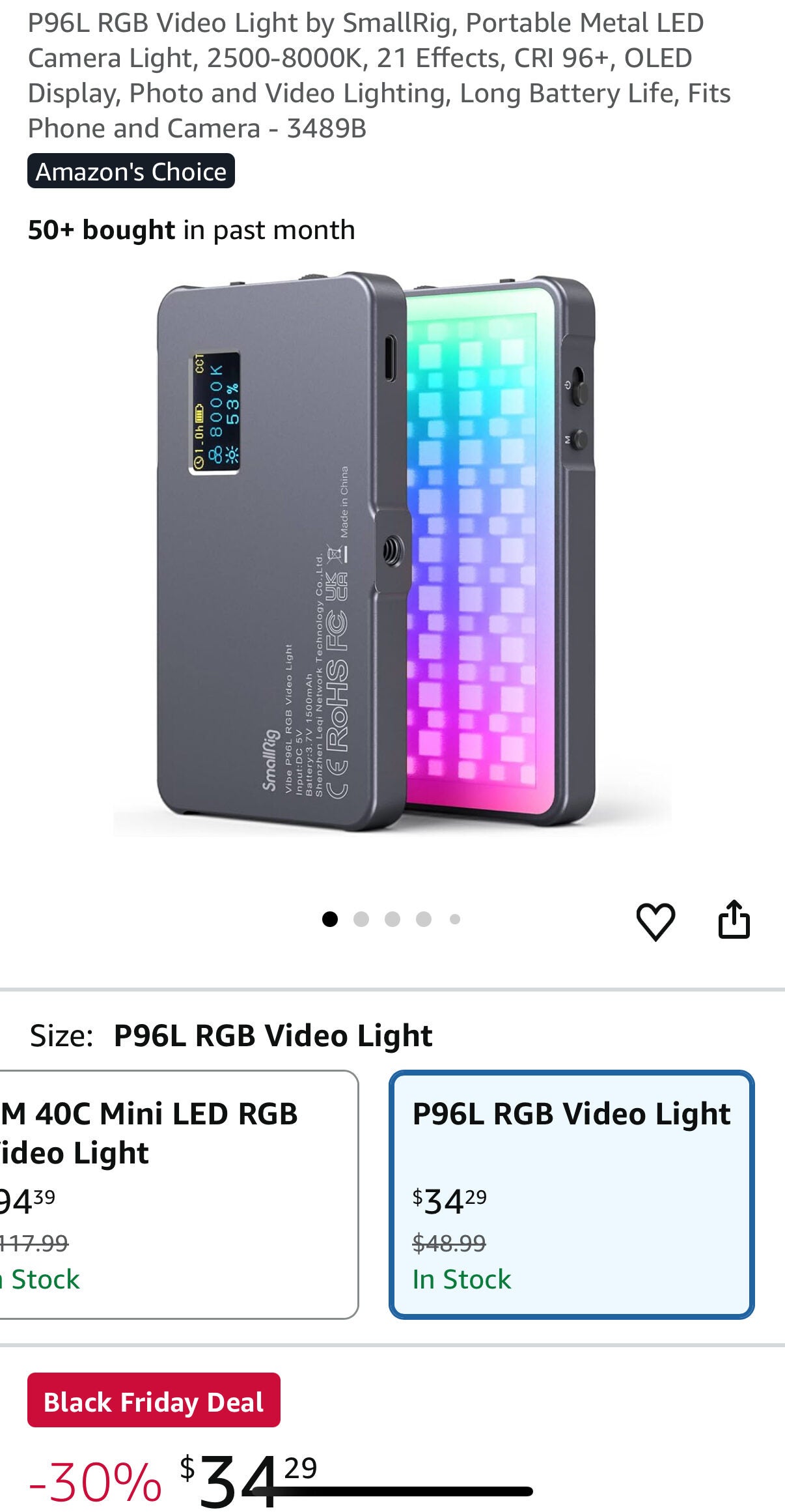 [Amazon.ca] [Black Friday] Smallrig portable camera RGB effects light ...