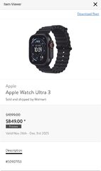 ATL Apple Watch Ultra 3 $849 GPS + Cellular 49mm Black Titanium Case with Black Ocean Band