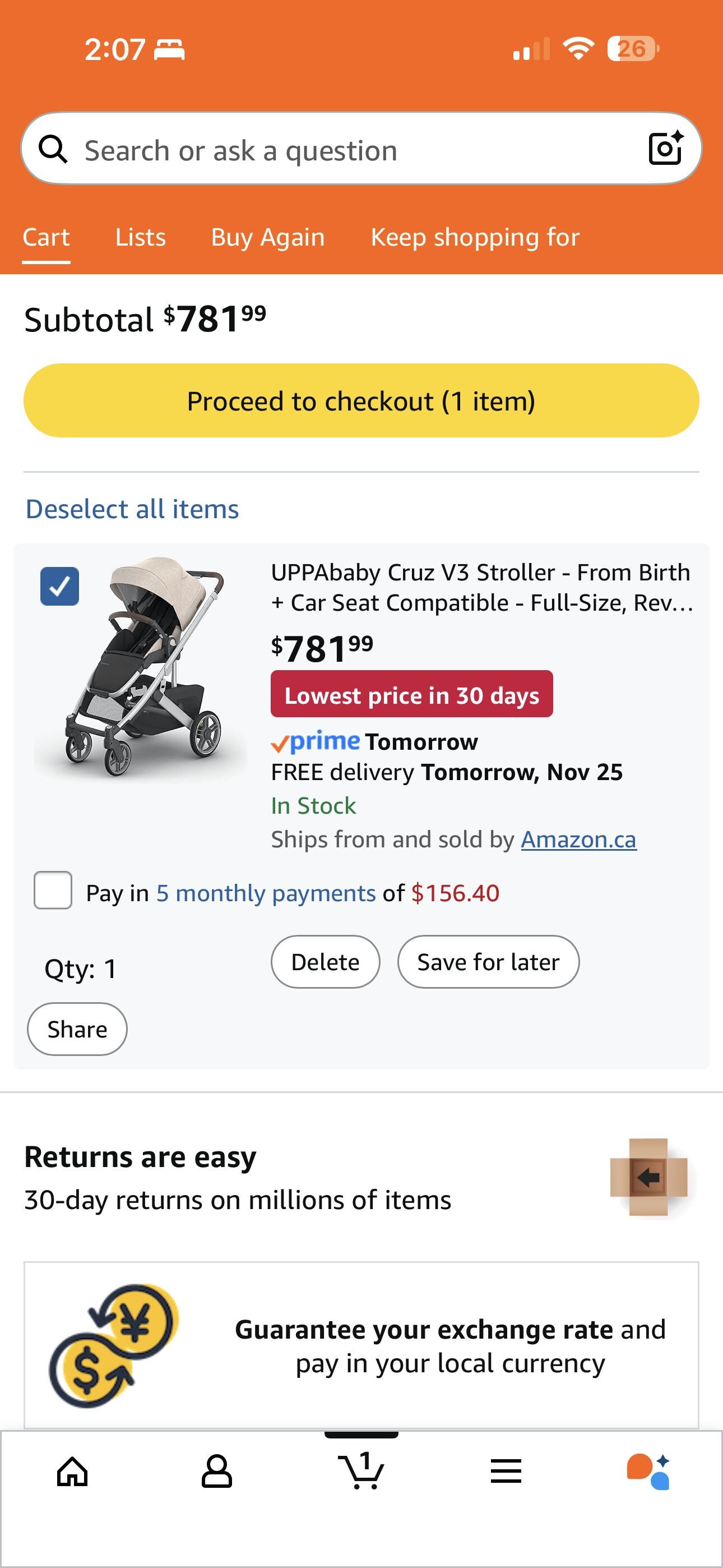 Amazon.ca] [Black Friday] ATL UPPABABY CRUZ V3 $782+Tax - 15% BABY REGISTRY  STACK WITH 20% UPPABABY SALE - CRAZY GOOD DEAL - RedFlagDeals.com Forums