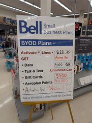 Bell Business Ottawa - 4 lines 400GB $28.75 per line, $400 gift card + 40,000 Aeroplan