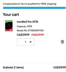 Seagate IronWolf Pro 14TB NAS Hard Drive HDD - 320$ (22.8$/tb)