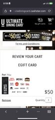 Ultimate dining card Egift + BoGO 5 Free 20% off coupons on $50