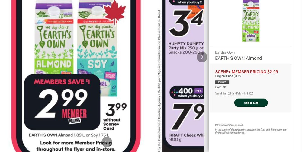 [Sobeys] [Safeway] EARTH'S OWN Soy 1.75L or Almond 1.89L beverages. $2. ...