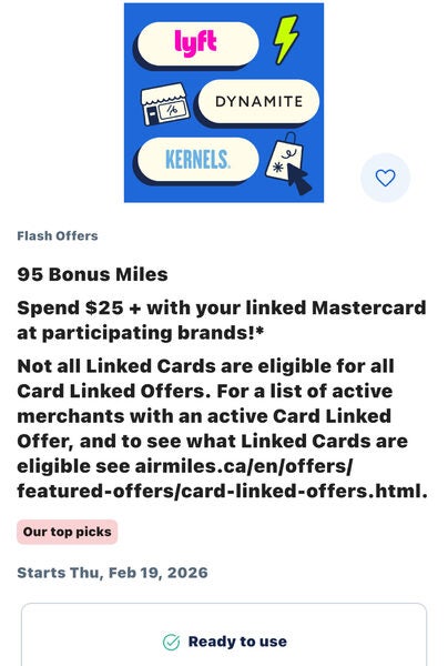 [Air Miles] Linked Mastercard Flash Offer: Get 95 Bonus Miles upon ...