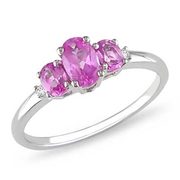 Pink Sapphire And Diamond Accent Three Stone Ring - $155.40