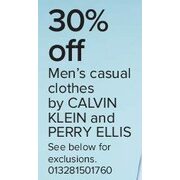 Men's Casual Clothes by Calvin Klein and Perry Ellis - 30% off