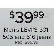 Men's Levi's 501, 505 and 516 Jeans - $39.99