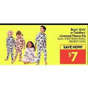 Boy's, Girls' Or Toddler Licensed Fleece PJs - $7.00